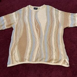 VTG Bergati Coogi Style Sweater Shirt Short Sleeve 90s Mens XL Khaki 3D
